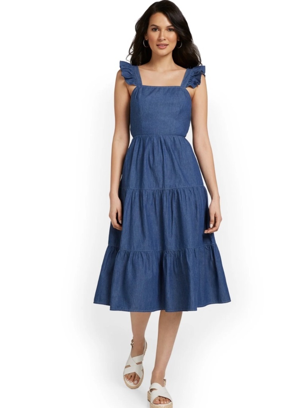 New York & Company Flutter Sleeve Chambray Dress